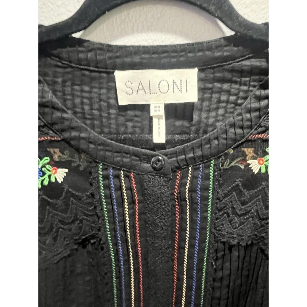 SALONI Bea Pintuck Ruffle Cap Sleeve Embroidered Cotton Mini Dress Size 4 ** - Picture 6 of 12